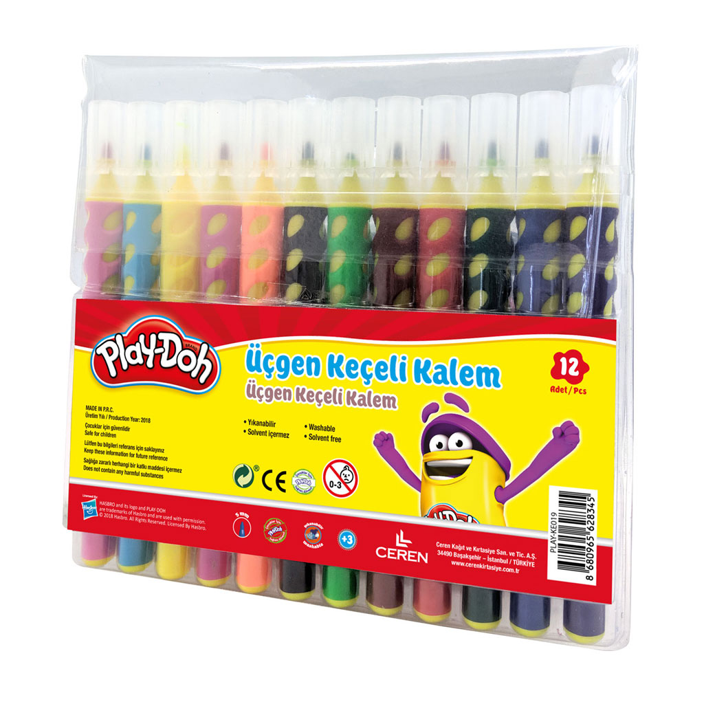 Play-Doh 12 Renk Üçgen Fırça Uçlu Kalem PP Kutu