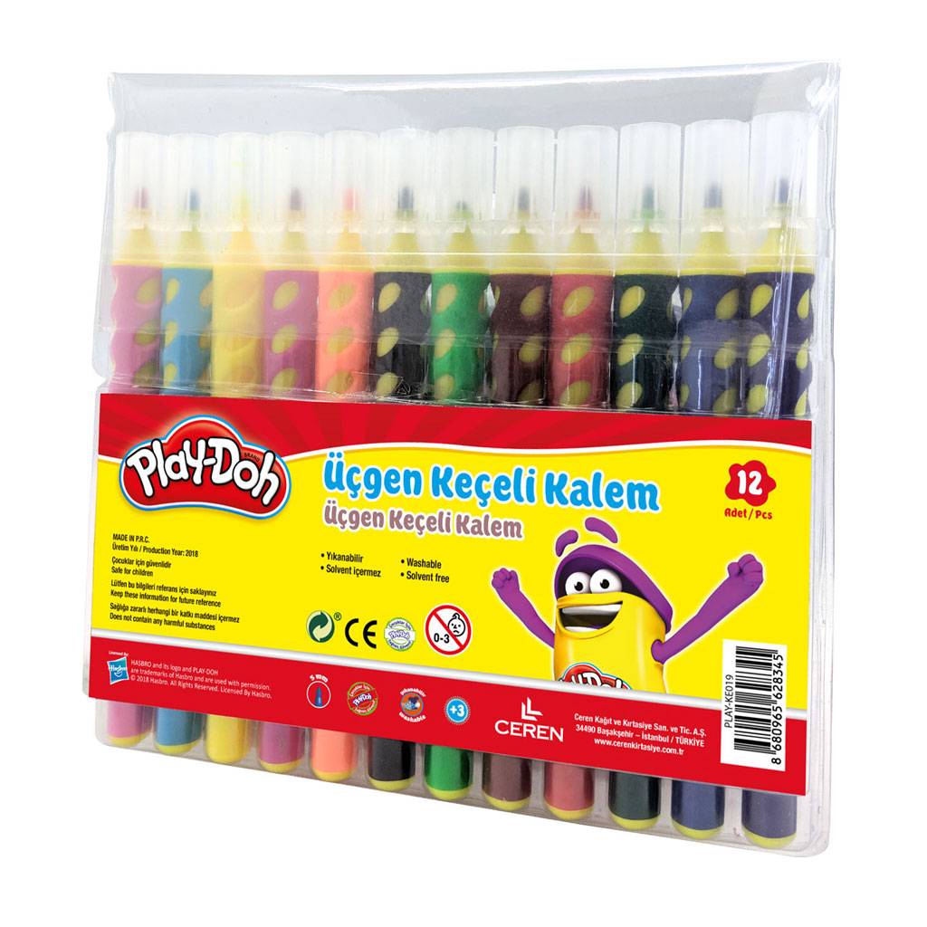 Play-Doh 12 Renk Üçgen Fırça Uçlu Kalem